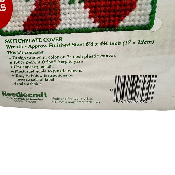 Vintage WonderArt 6534 Needlecrafts Kit Switchplate Cover Christmas Wreath - Picture 3 of 4